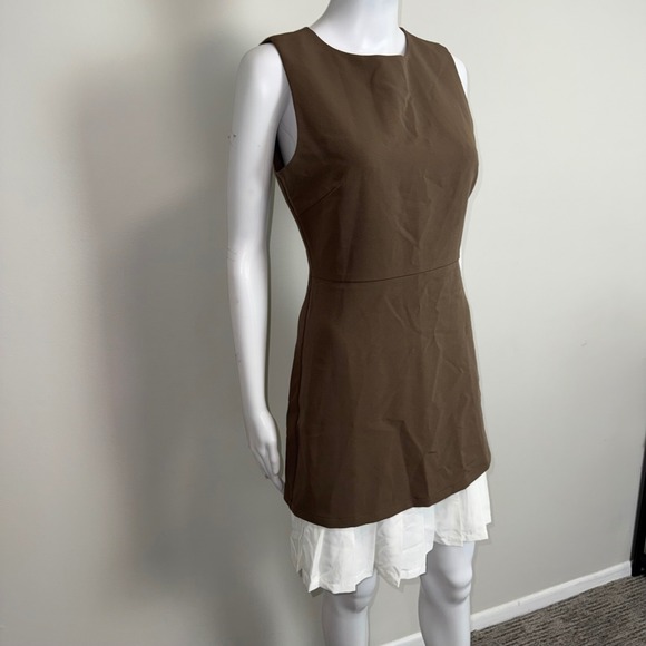Commense Sleeveless Mini Dress Light Brown Fit Flare Pleated‎ Skirt Party S - Picture 6 of 11